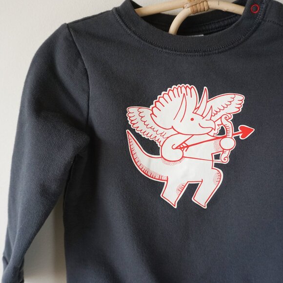 Cat & Jack Dinosaur Valentine Cupid Fleece Sweatshirt Gray Baby Sz 18m - Picture 2 of 8